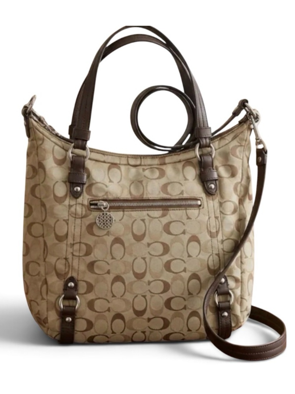 Coach Signature Alexandra Satchel Bag Brown Sateen Canvas Hobo F17580 2011